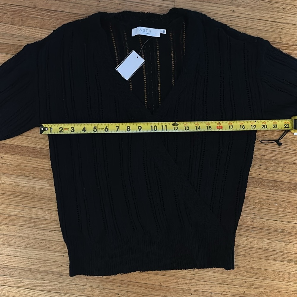 ASTR the Label Black Faux Wrap Pointelle Knit Sweater - Picture 12 of 16